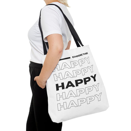 Tote Bag (AOP) - Choose To Be Happy - White