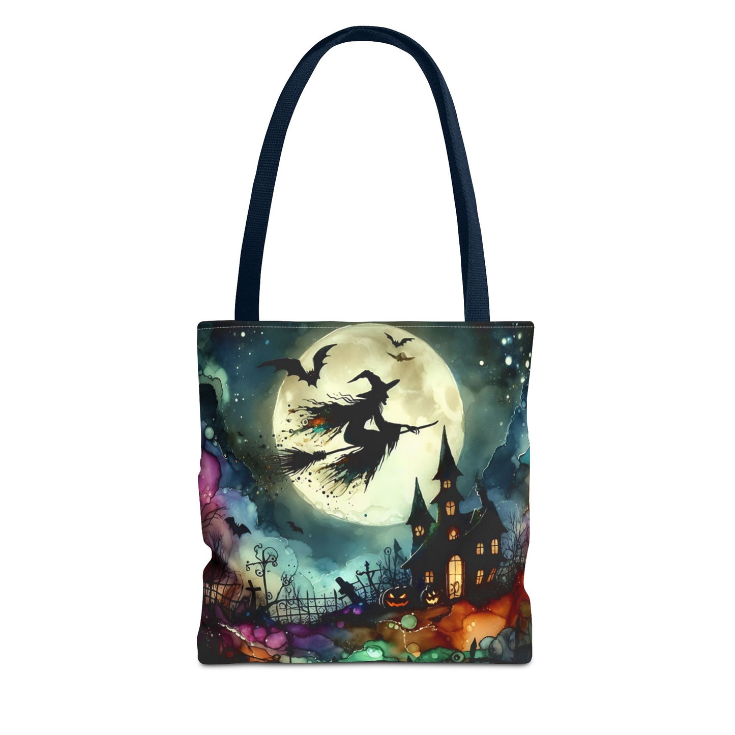 Halloween - Tote Bag (AOP) - Witch In A Full Moon - Black