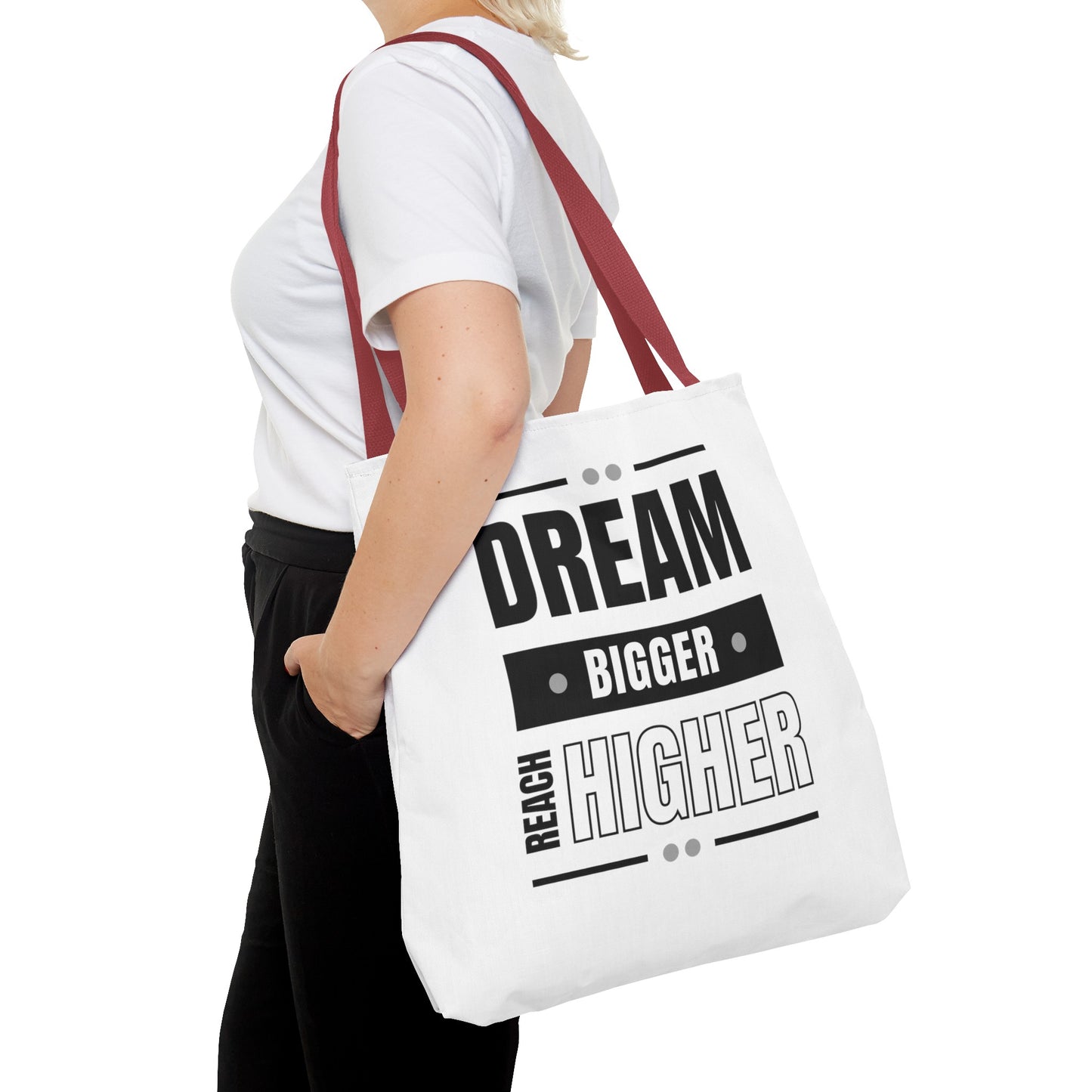 Tote Bag (AOP) - Dream Bigger Reach Higher - White