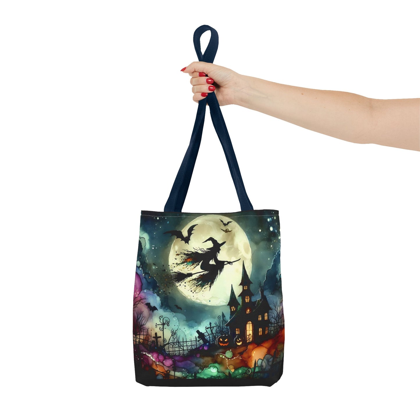 Halloween - Tote Bag (AOP) - Witch In A Full Moon - Black