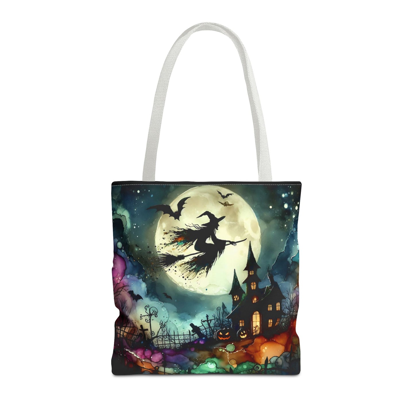 Halloween - Tote Bag (AOP) - Witch In A Full Moon - Black