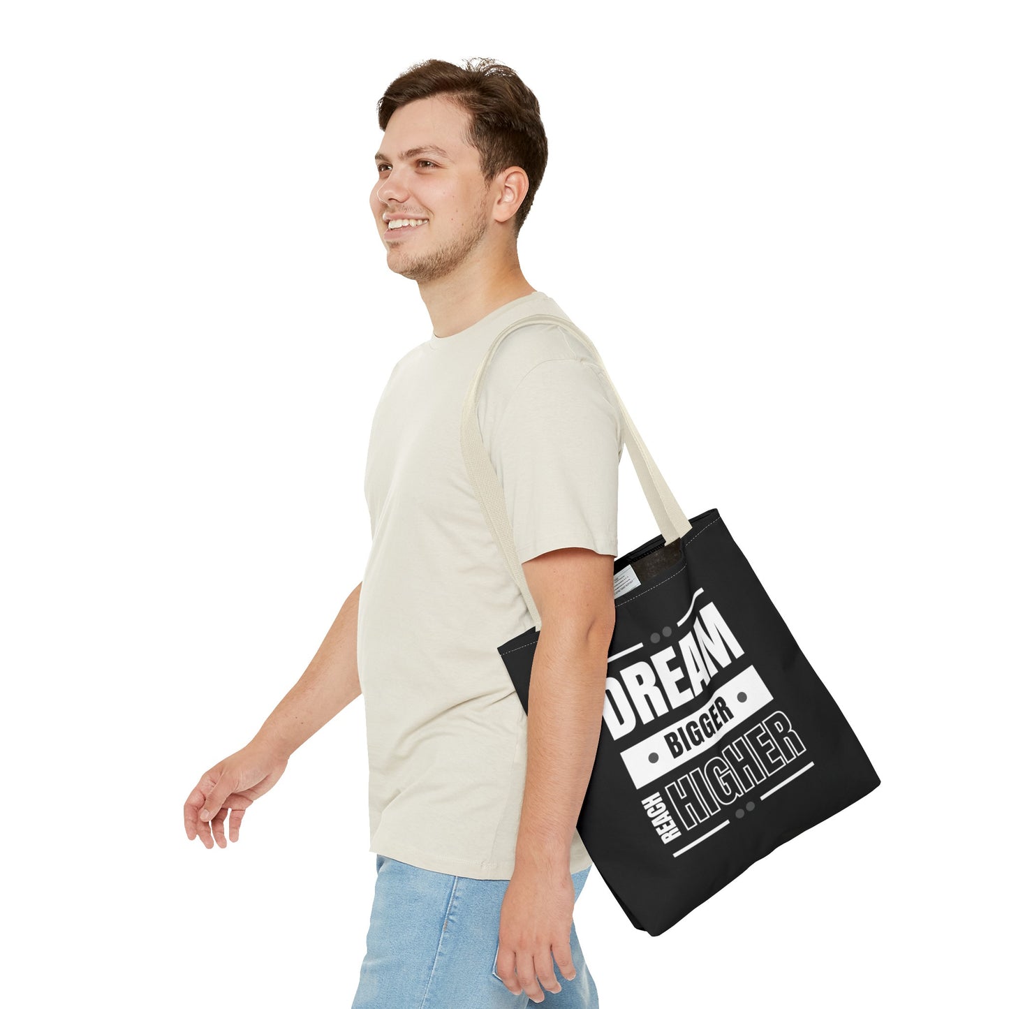 Tote Bag (AOP) - Dream Bigger Reach Higher - Black