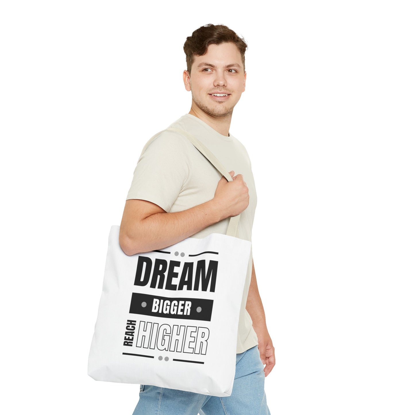 Tote Bag (AOP) - Dream Bigger Reach Higher - White