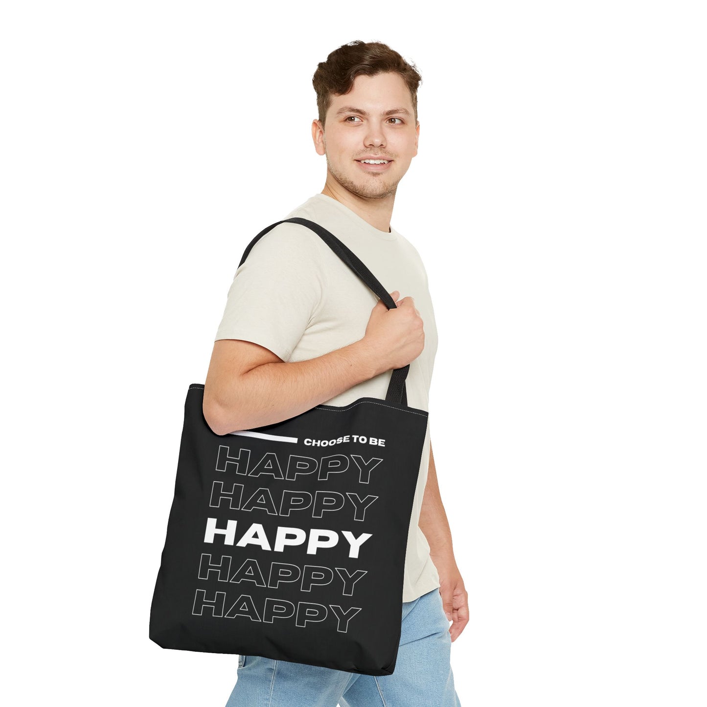 Tote Bag (AOP) - Choose To Be Happy - Black