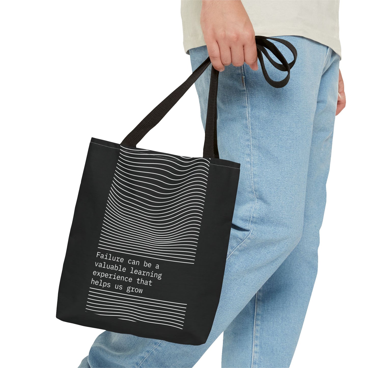 Tote Bag (AOP) -  Failure Can Be A Valuable Learning Experience That Help Us Grow - Black