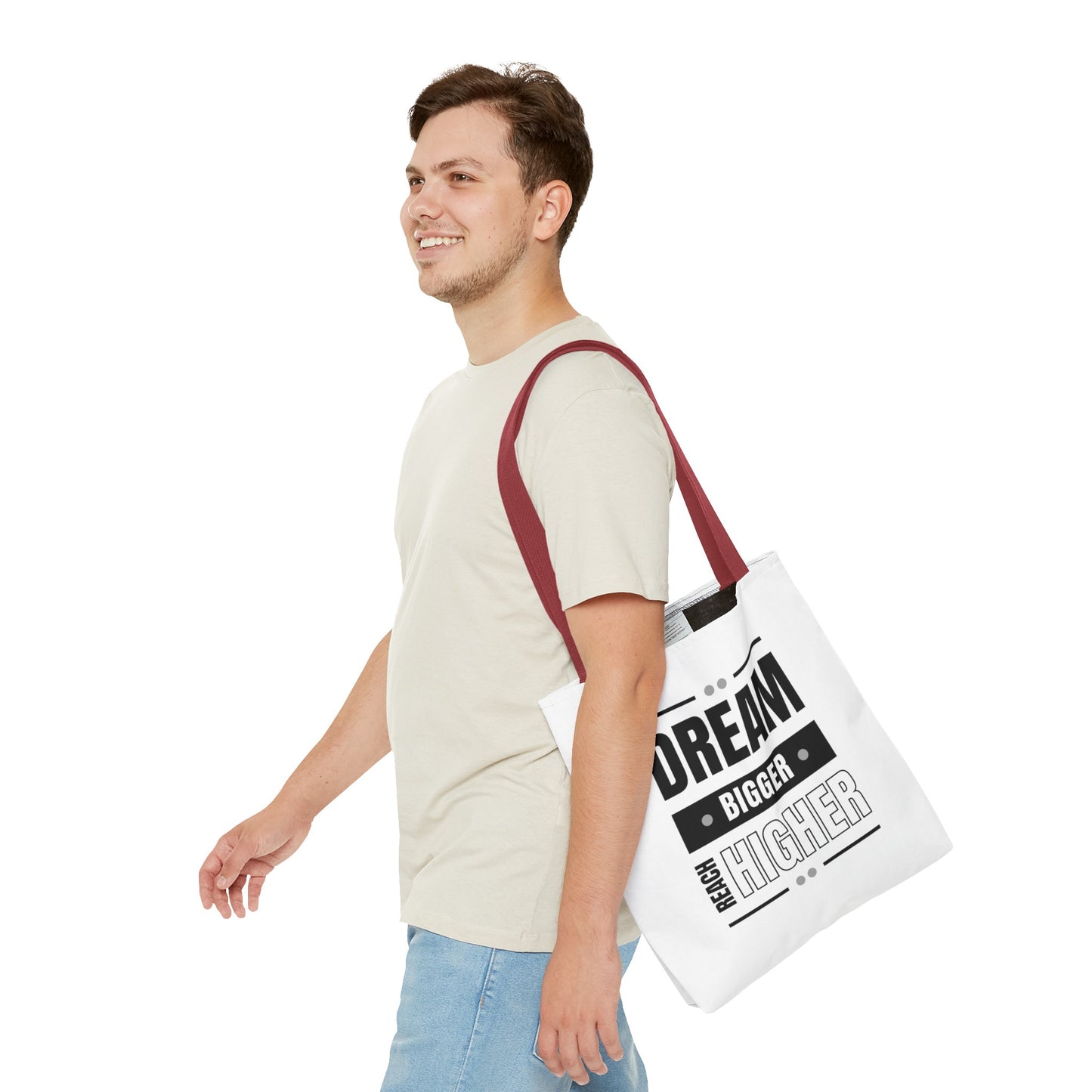 Tote Bag (AOP) - Dream Bigger Reach Higher - White