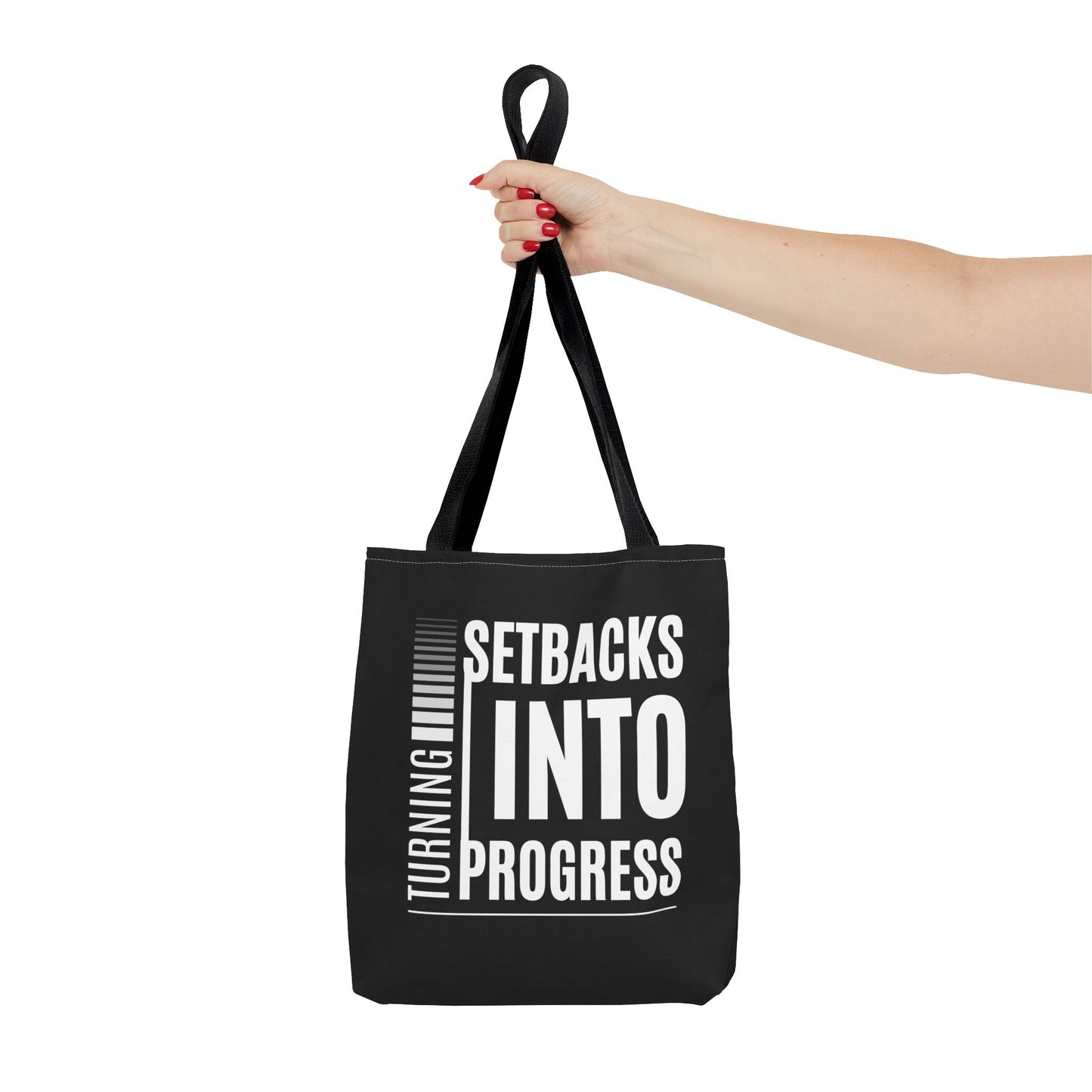 Tote Bag (AOP) - Turning Set Backs Into Progress - Black