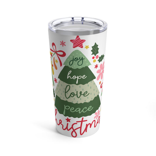 Christmas - Stainless Steel Tumbler 20oz - Joy Hope Love Peace