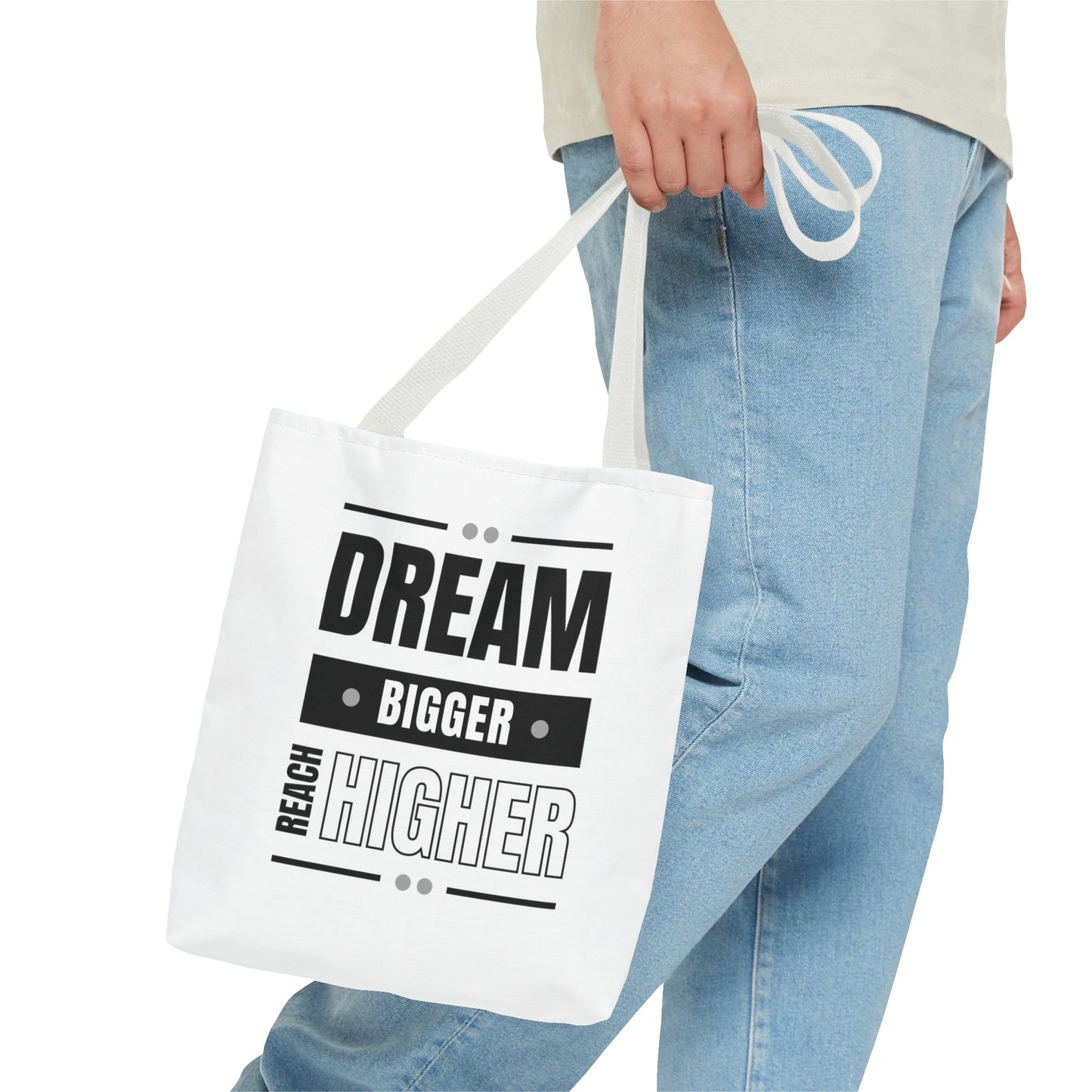 Tote Bag (AOP) - Dream Bigger Reach Higher - White