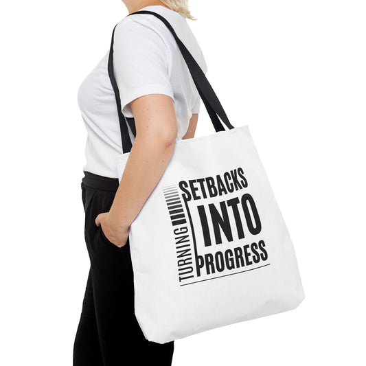 Tote Bag (AOP) - Turning Set Backs Into Progress - White