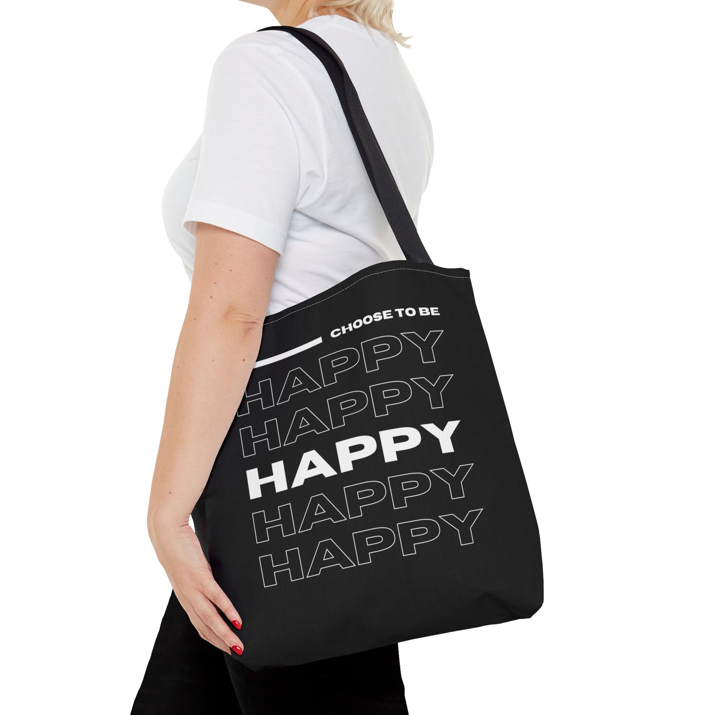 Tote Bag (AOP) - Choose To Be Happy - Black