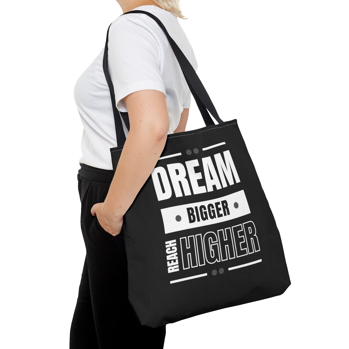 Tote Bag (AOP) - Dream Bigger Reach Higher - Black