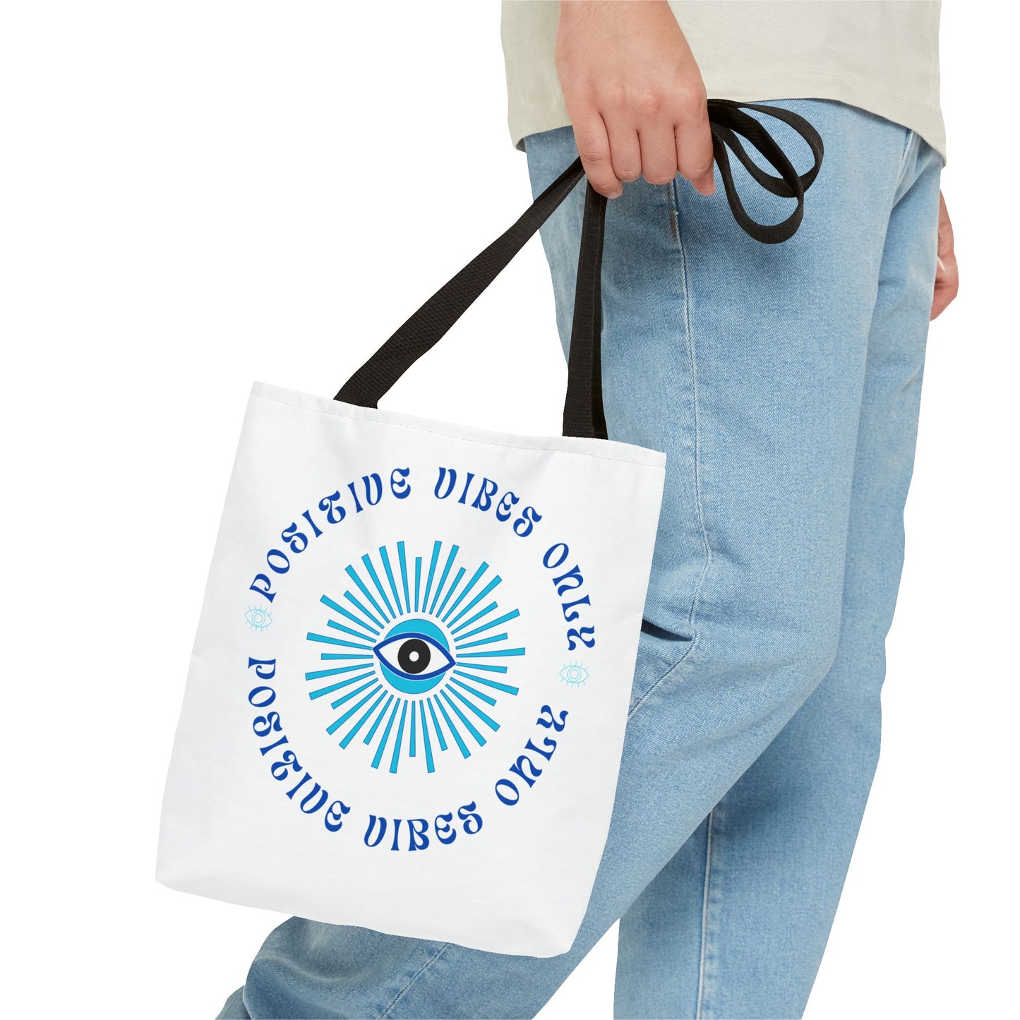 Tote Bag (AOP) - Positive Vibes Only - White