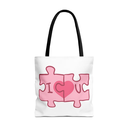 Valentine's - Tote Bag (AOP) - I Love You - Puzzle Design