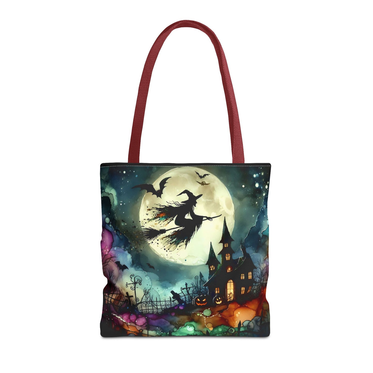 Halloween - Tote Bag (AOP) - Witch In A Full Moon - Black