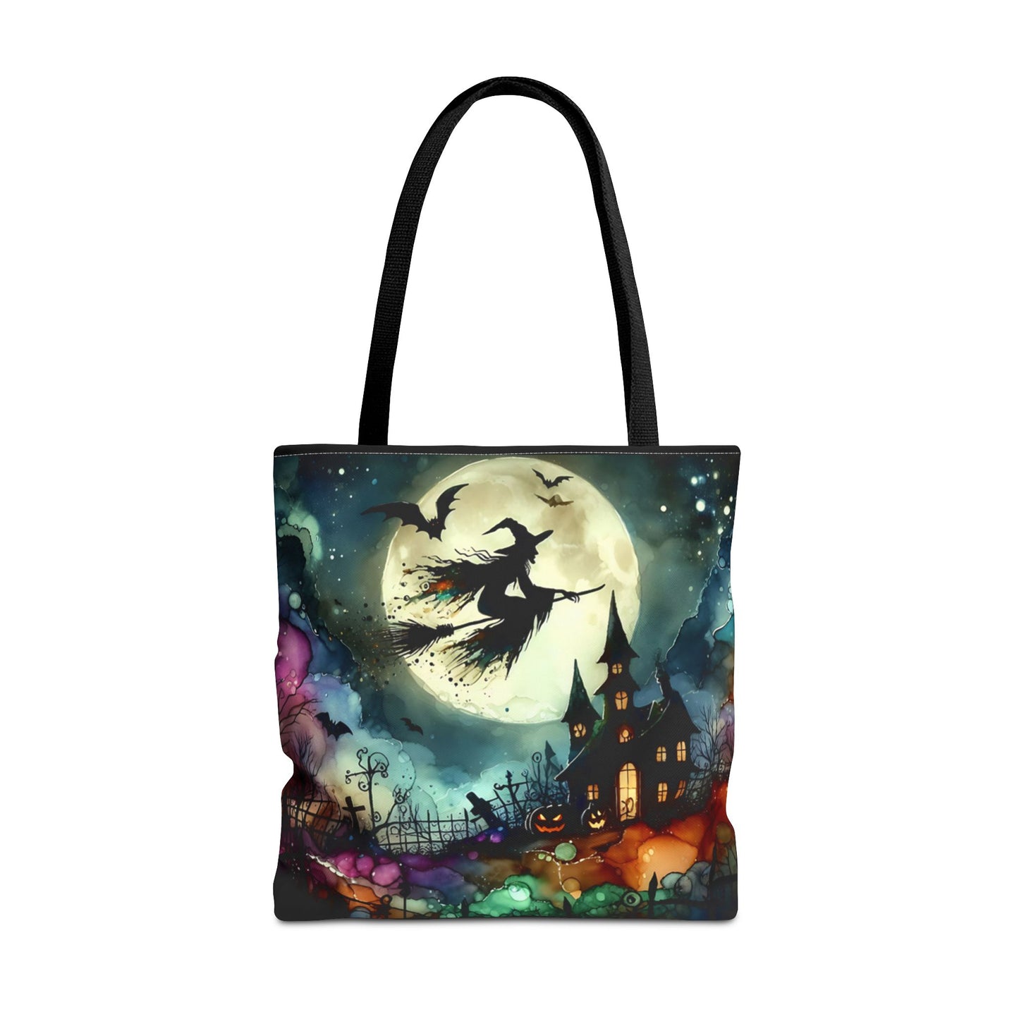 Halloween - Tote Bag (AOP) - Witch In A Full Moon - Black