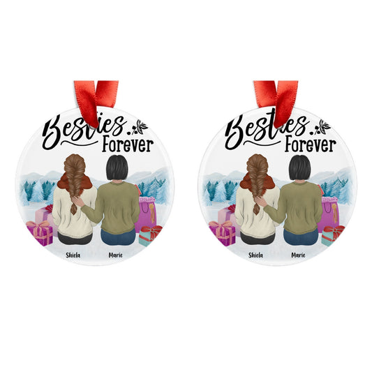 Customized Acrylic Ornament with Ribbon - Besties Forever