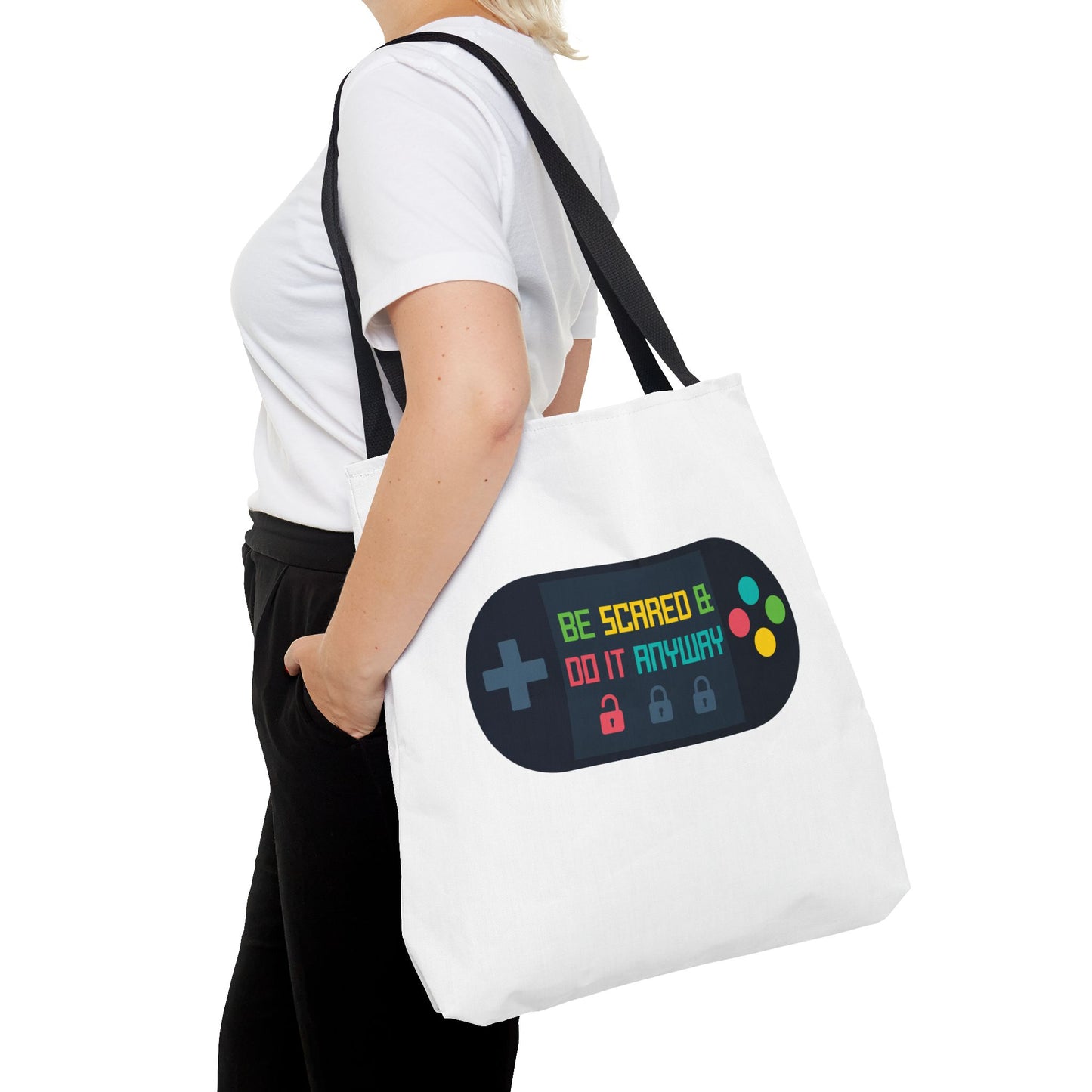 Tote Bag (AOP) - Be Scared & Do It Anyway - White