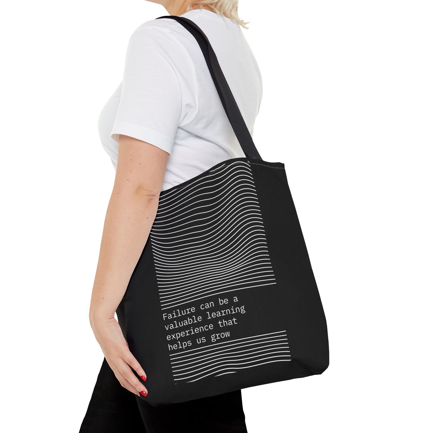 Tote Bag (AOP) -  Failure Can Be A Valuable Learning Experience That Help Us Grow - Black