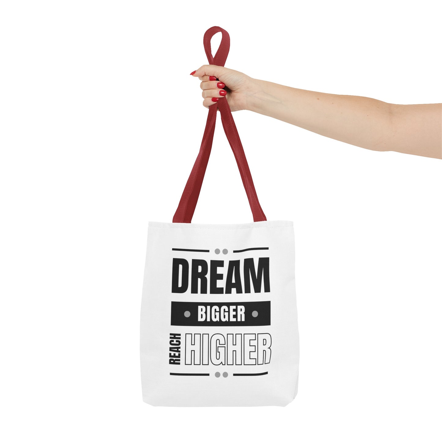 Tote Bag (AOP) - Dream Bigger Reach Higher - White