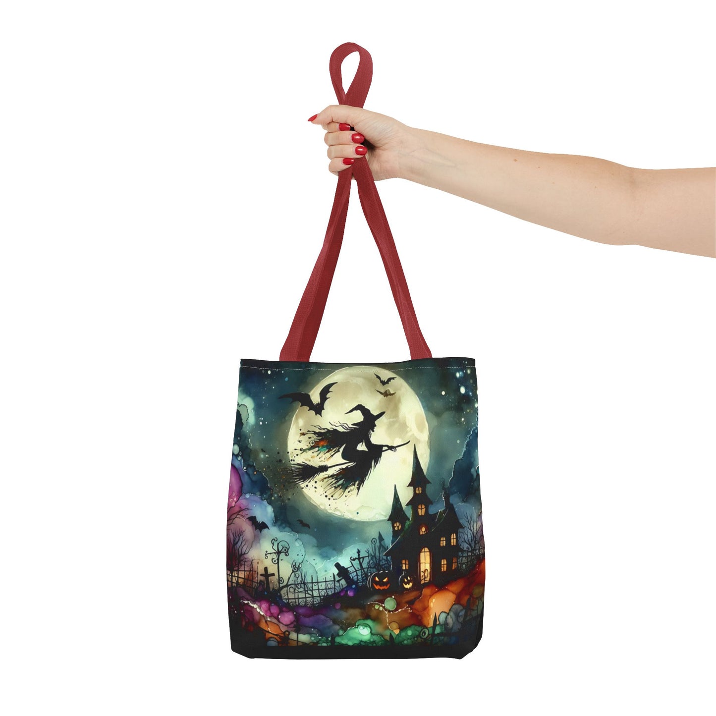 Halloween - Tote Bag (AOP) - Witch In A Full Moon - Black