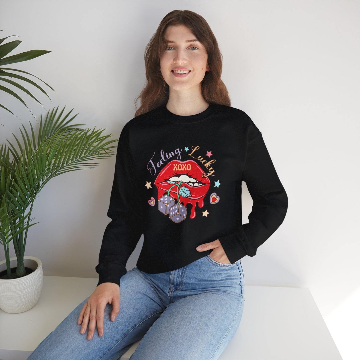 Valentine's - Unisex Heavy Blend™ Crewneck Sweatshirt - Feeling Lucky XOXO