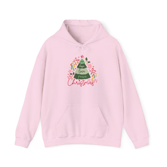 Christmas - Unisex Heavy Blend™ Hooded Sweatshirt - Christmas Tree - Joy Hope Love Peace