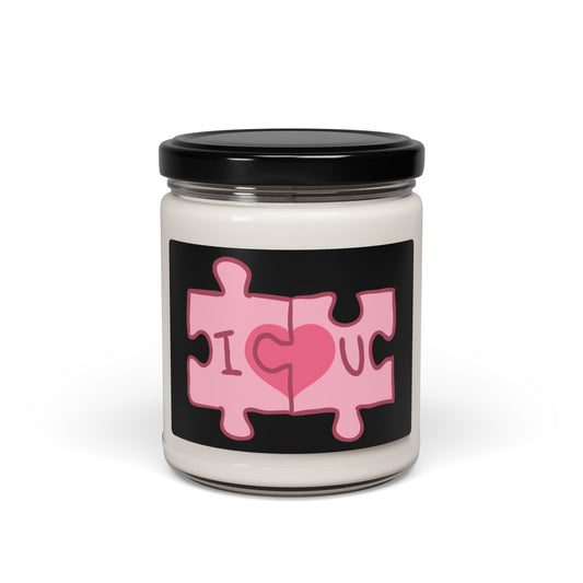 Valentine's - Scented Soy Candle, 9oz - I Love You - Puzzle Design