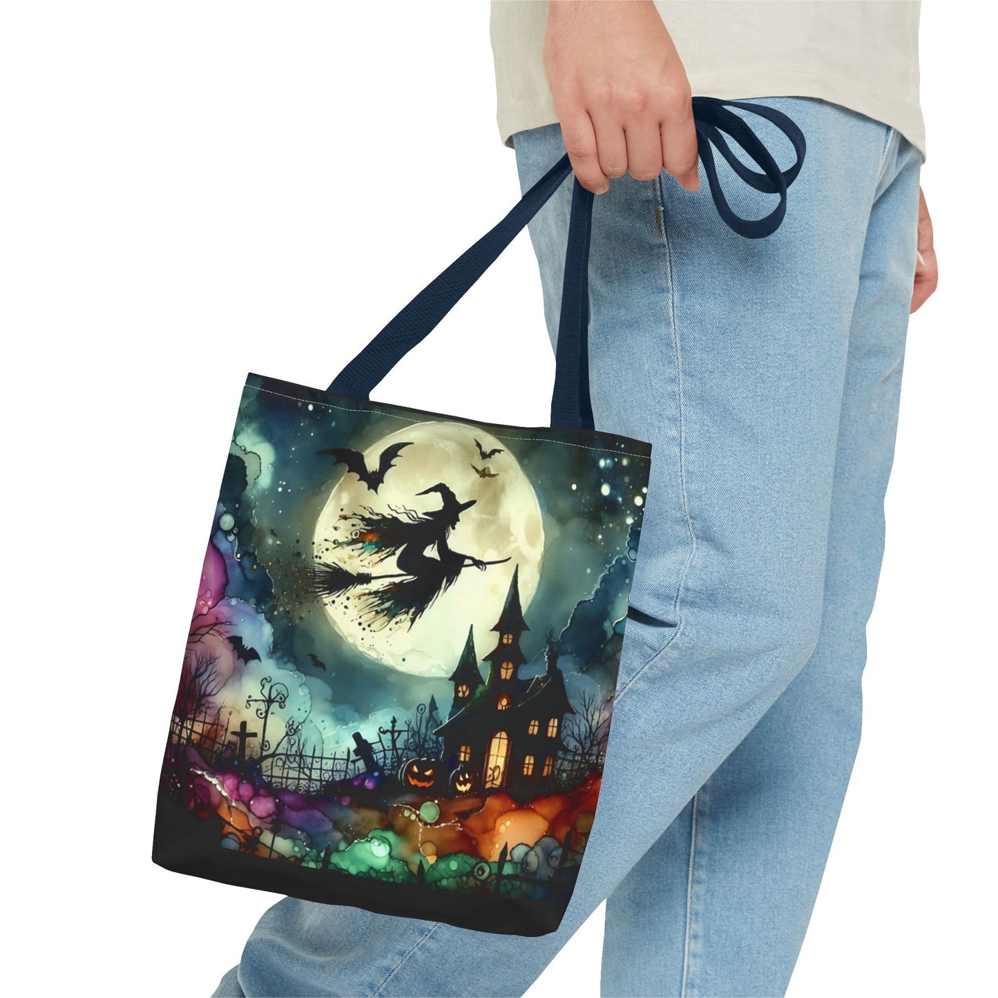 Halloween - Tote Bag (AOP) - Witch In A Full Moon - Black