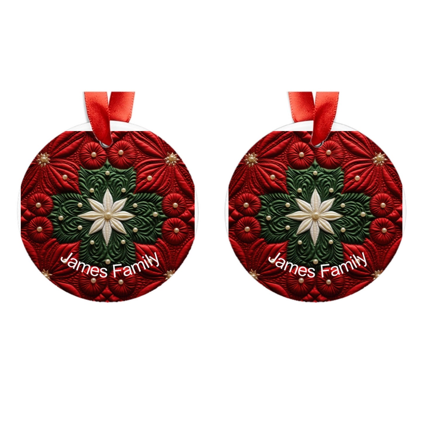 Customized Acrylic Ornament with Ribbon - Quilted Christmas