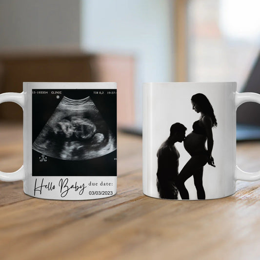 CUSTOMIZABLE - Ceramic Mug, (11oz, 15oz) - PREGNANCY ANNOUNCEMENT (INSERT YOUR OWN PIC & DUE DATE)