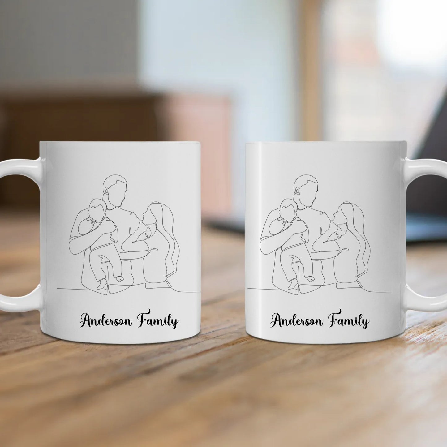 Customized Ceramic Mug - Line Art Family(11oz, 15oz)