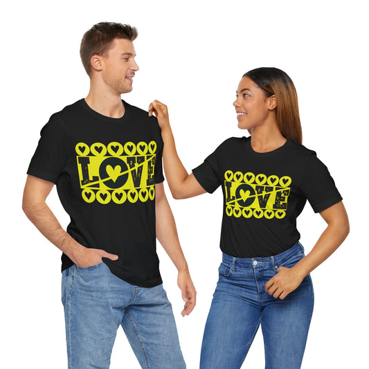 Valentines - Unisex Jersey Short Sleeve Tee - Black & Yellow Love Design