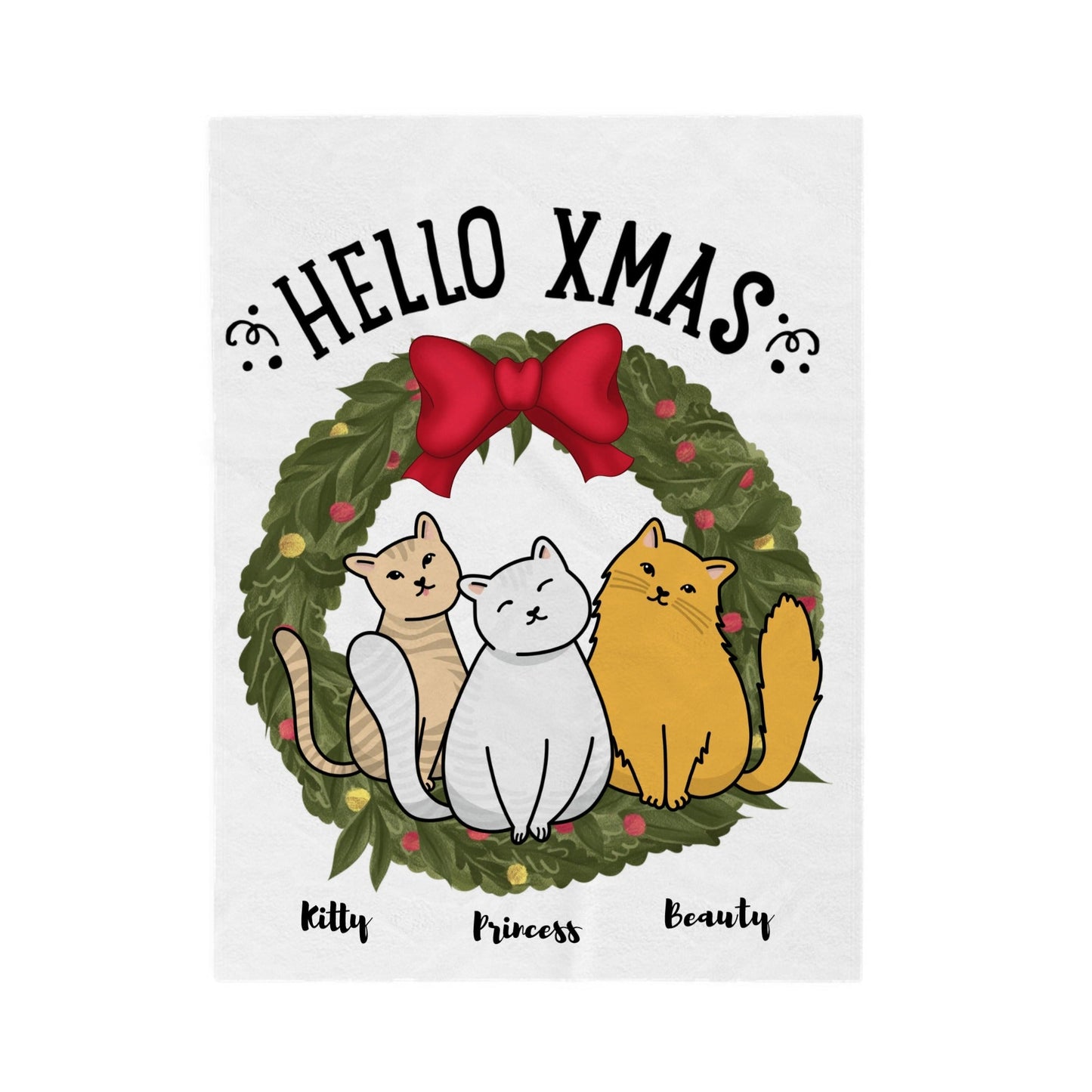 Customized - Velveteen Plush Blanket - Hello Xmas (Up to 3 Cats)