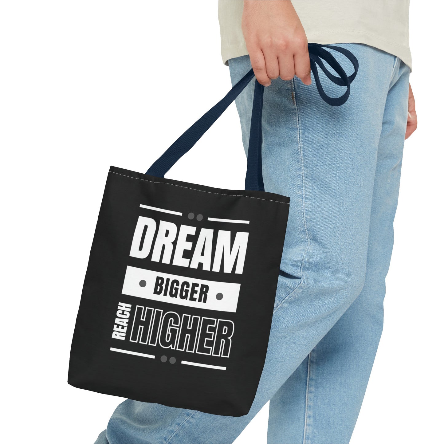 Tote Bag (AOP) - Dream Bigger Reach Higher - Black