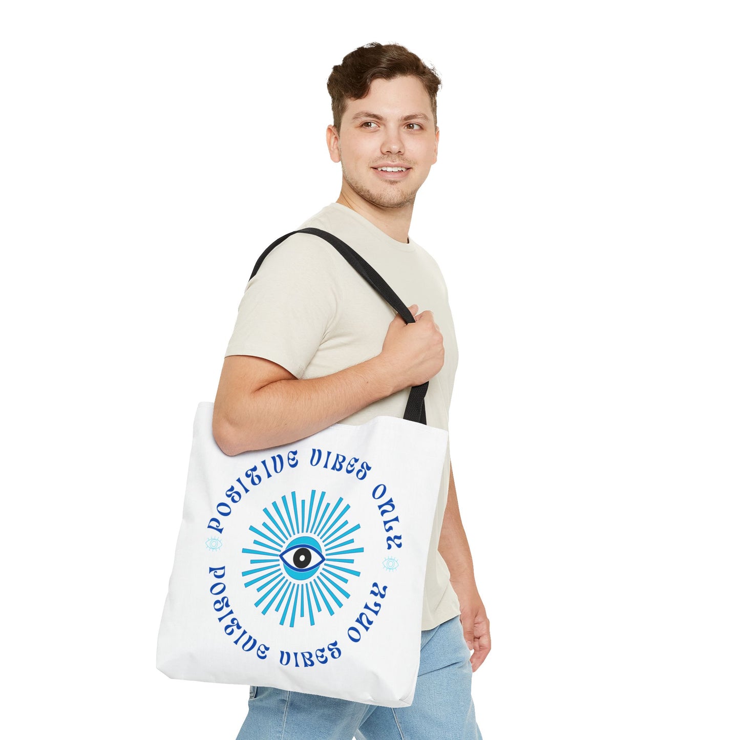 Tote Bag (AOP) - Positive Vibes Only - White