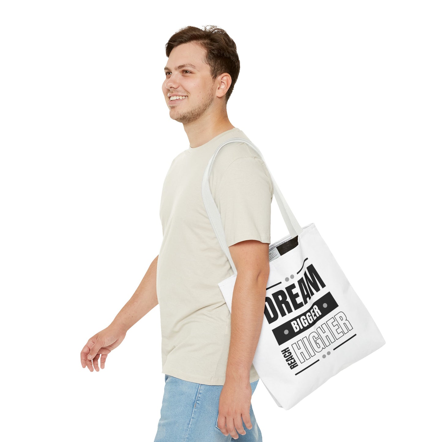 Tote Bag (AOP) - Dream Bigger Reach Higher - White