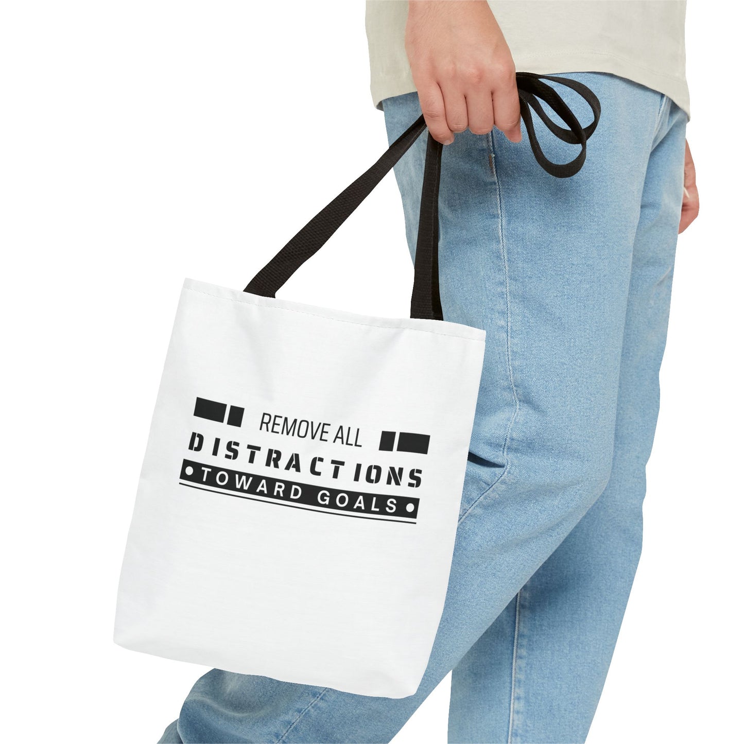 Tote Bag (AOP) - Remove All Distractions Toward Goals - White