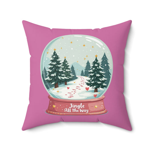 Christmas - Spun Polyester Square Pillow - Jingle All The Way - Pink