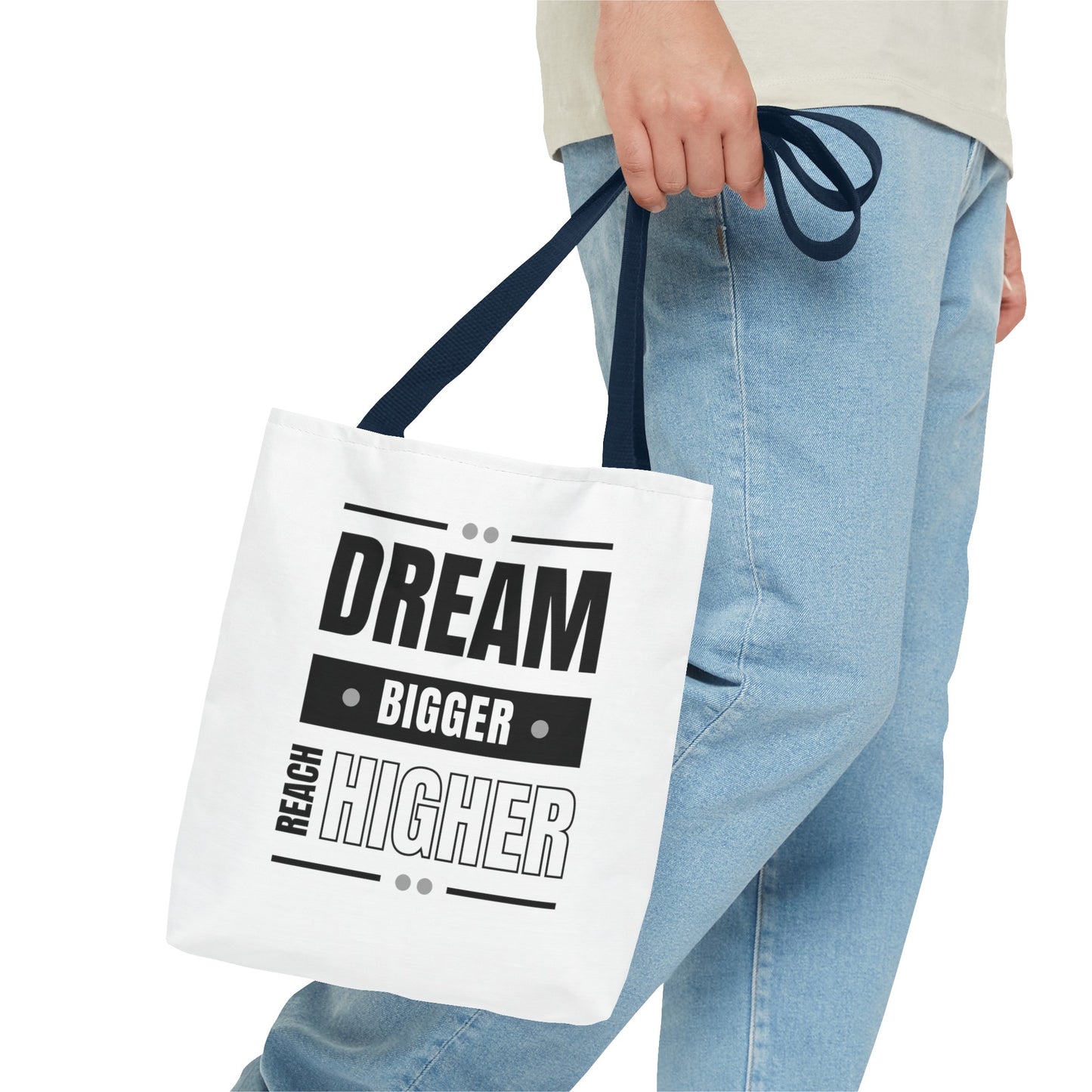 Tote Bag (AOP) - Dream Bigger Reach Higher - White