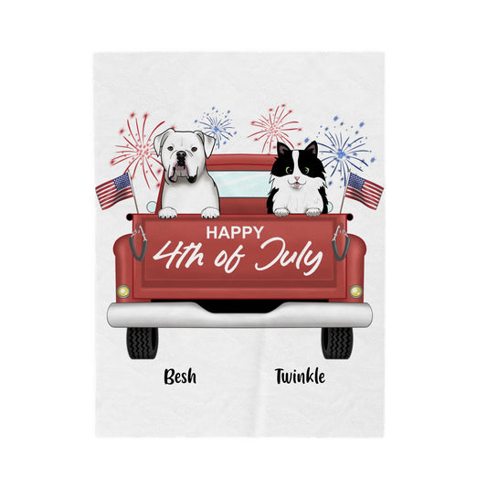 Customized Velveteen Plush Blanket - Happy 4th Of July