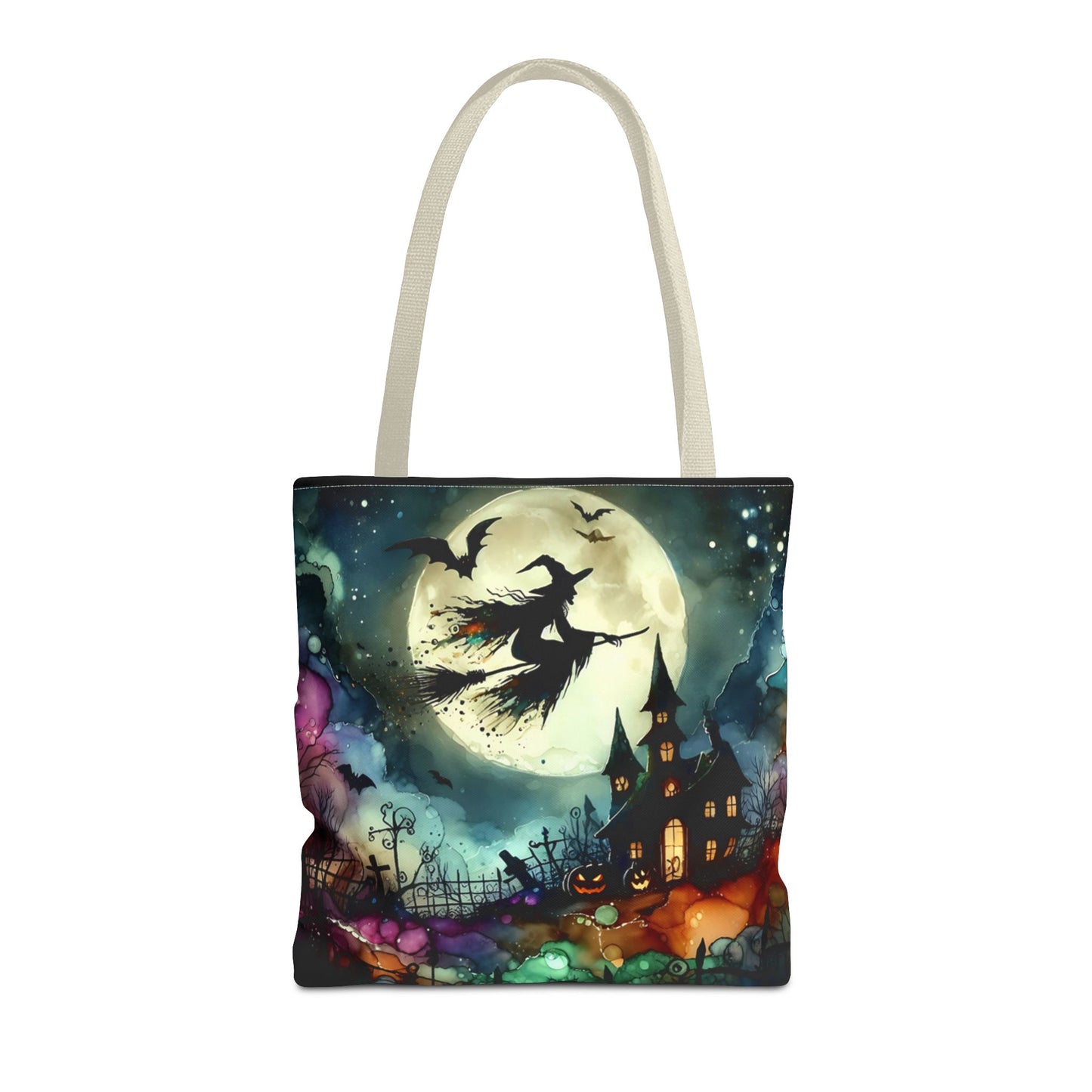 Halloween - Tote Bag (AOP) - Witch In A Full Moon - Black