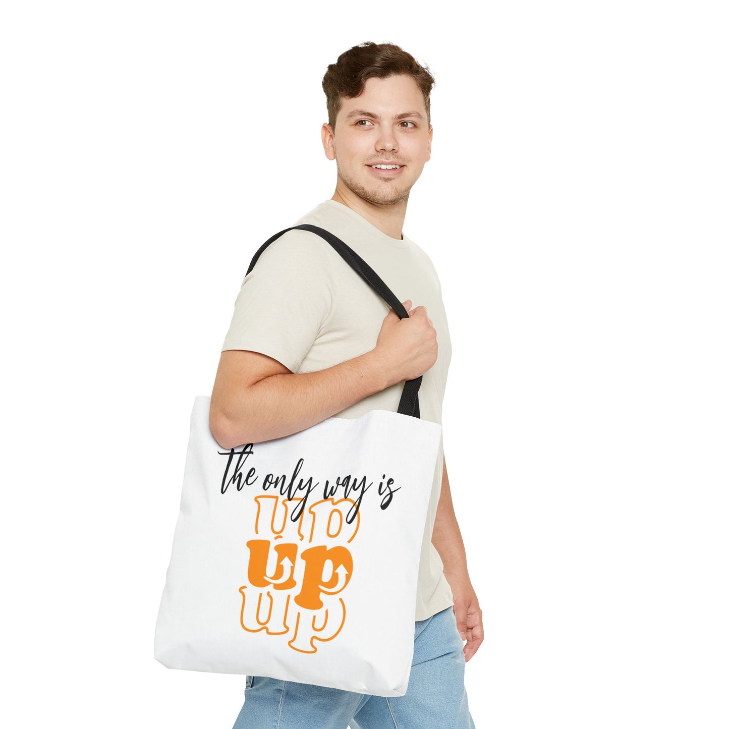 Tote Bag (AOP) - The Only Way Is Up - White