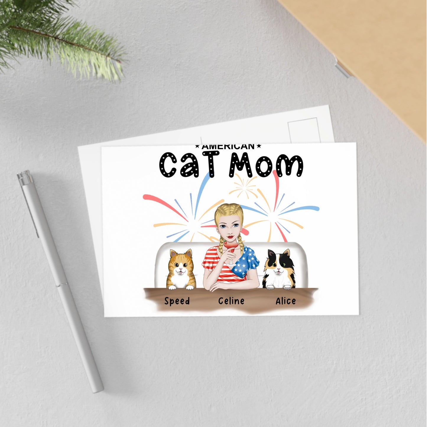 Customized Fine Art Postcards - American Cat Mom