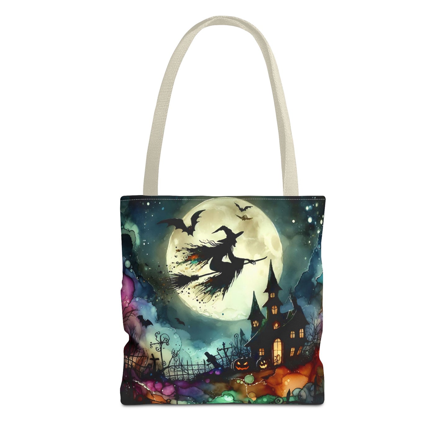 Halloween - Tote Bag (AOP) - Witch In A Full Moon - Black