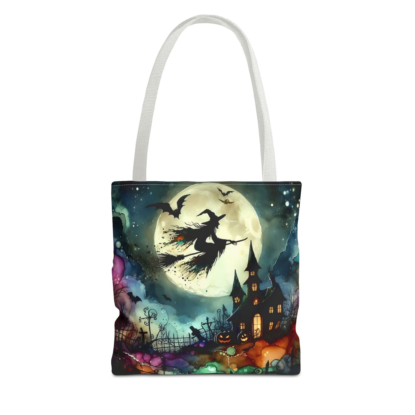 Halloween - Tote Bag (AOP) - Witch In A Full Moon - Black