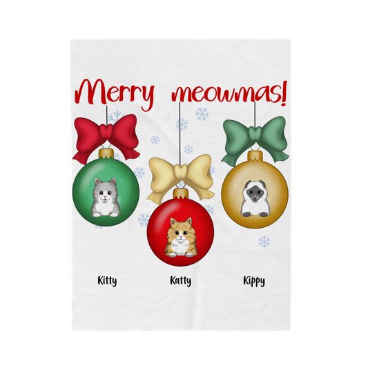 Customized Velveteen Plush Blanket - Merry Meowmas!