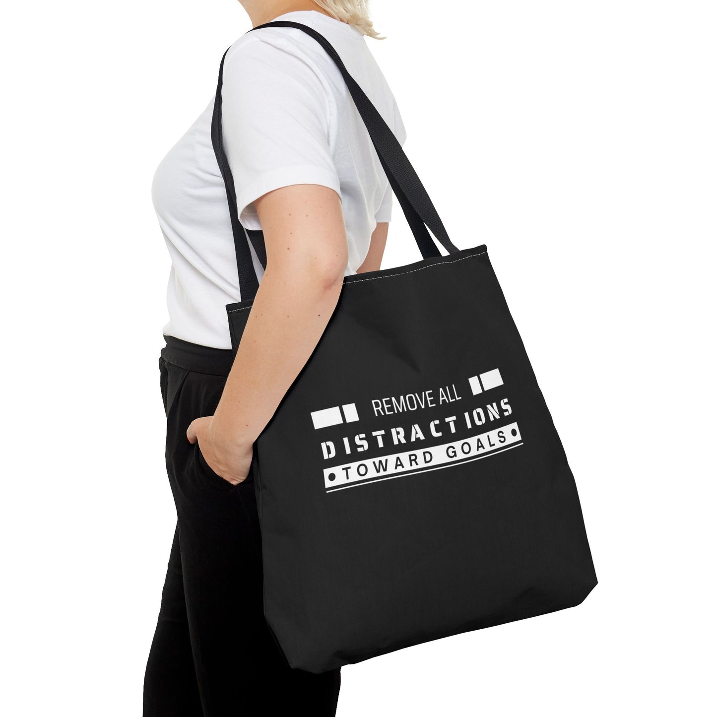 Tote Bag (AOP) - Remove All Distractions Toward Goals - Black