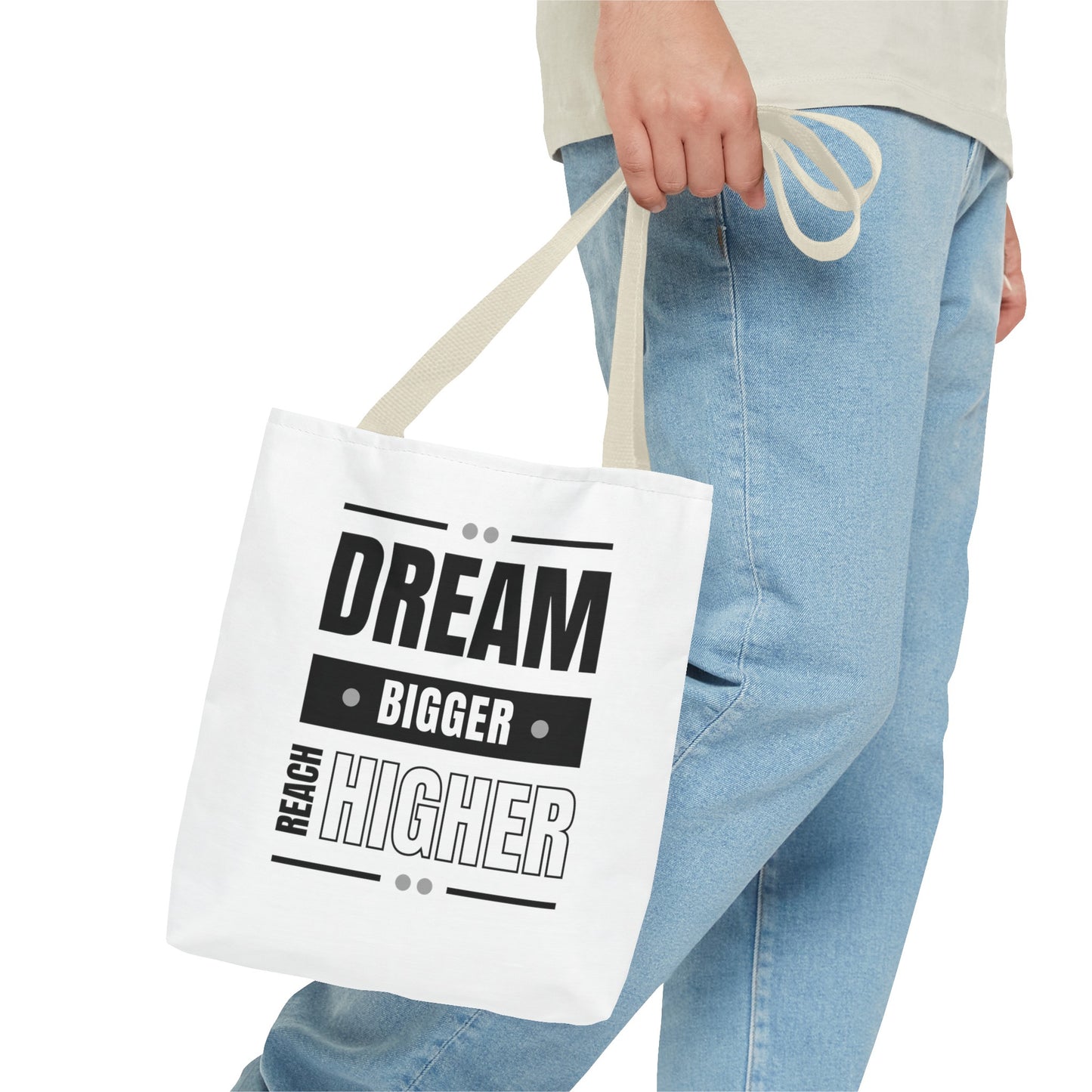 Tote Bag (AOP) - Dream Bigger Reach Higher - White