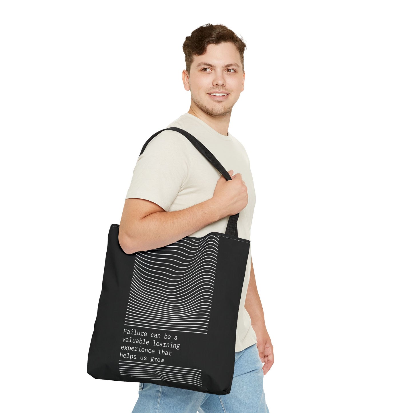 Tote Bag (AOP) -  Failure Can Be A Valuable Learning Experience That Help Us Grow - Black